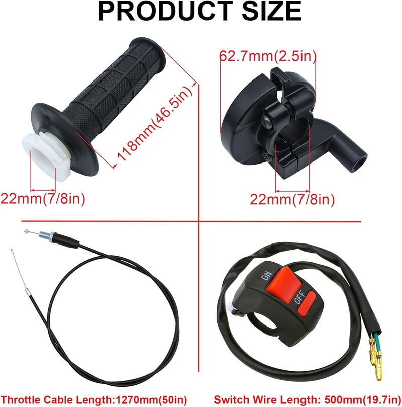 Strongthium 7/8" 50inch Mini Bike Throttle Cable Kit for Coleman CT200U CT200U-EX BT200 Predator 196 212 Baja Mb165 Mb200 SSR125 CRF50 Pit Dirt Bike ATV Quad & Handle Grips On Off Switch Adjustable - Image 2